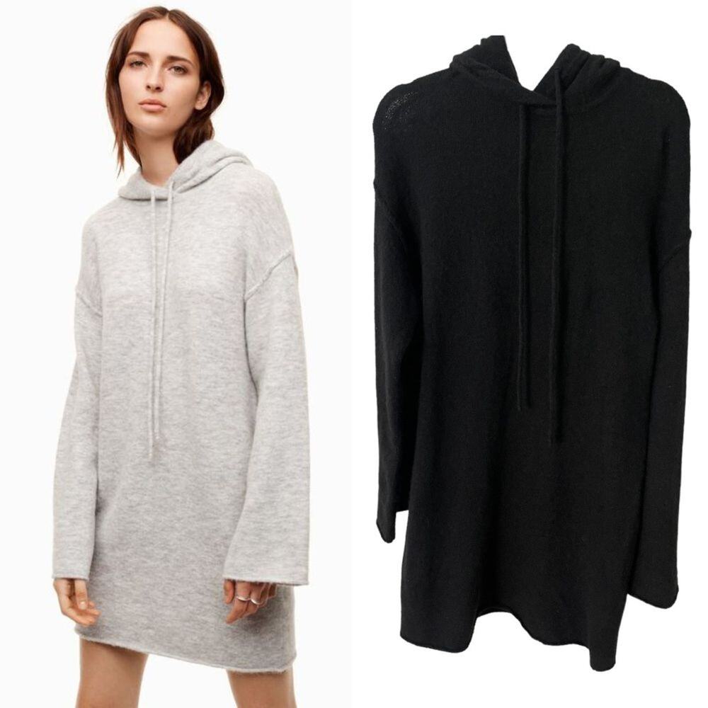 Aritzia Gray and Black Mini Hoodie Dress